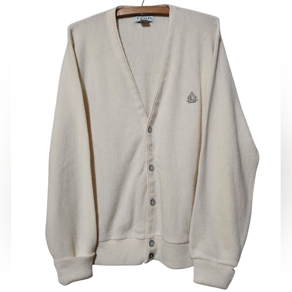 Vintage 80's Izod Knit V-Neck Button Down Cardigan Sweater Medium